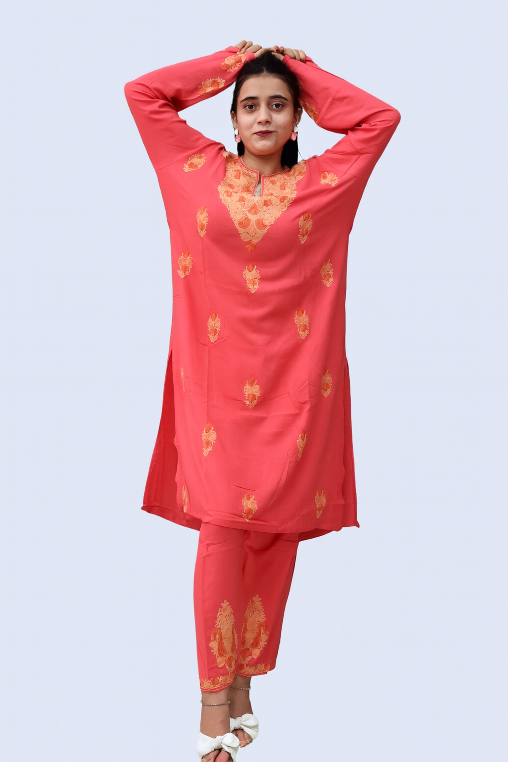 Kashmiri Traditional Cotton Fabric With Handicraft Aari Workk (suit)