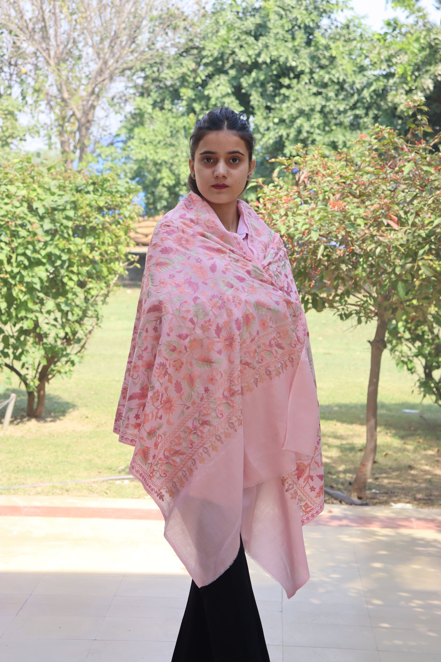 Kashmiri Traditional Pashmina Fabric With Handicraft Aari & Tilla Work (stole)
