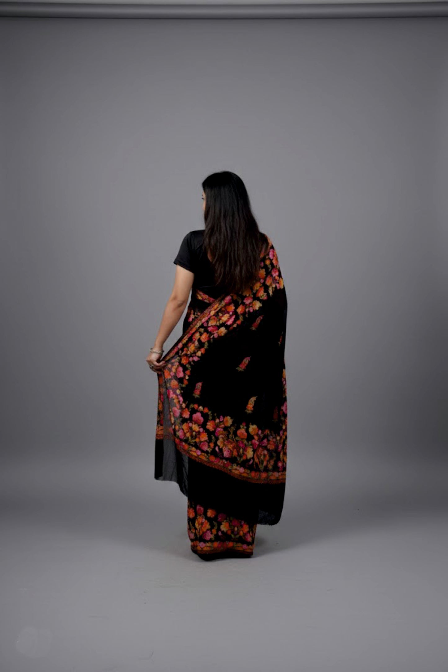 Kashmiri Traditional Chiffon Fabric With Handicraft Aari Work (Saree)s