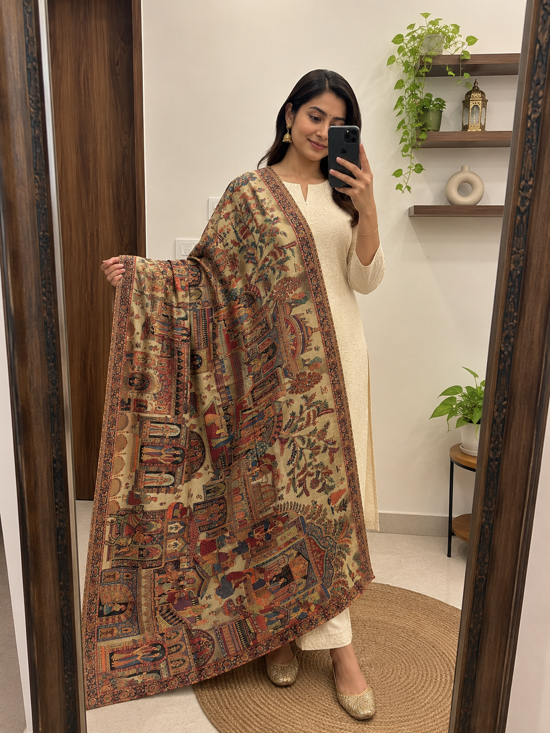 Pure Pashmina Kashmiri Traditional Shawls with Handicraft Work
