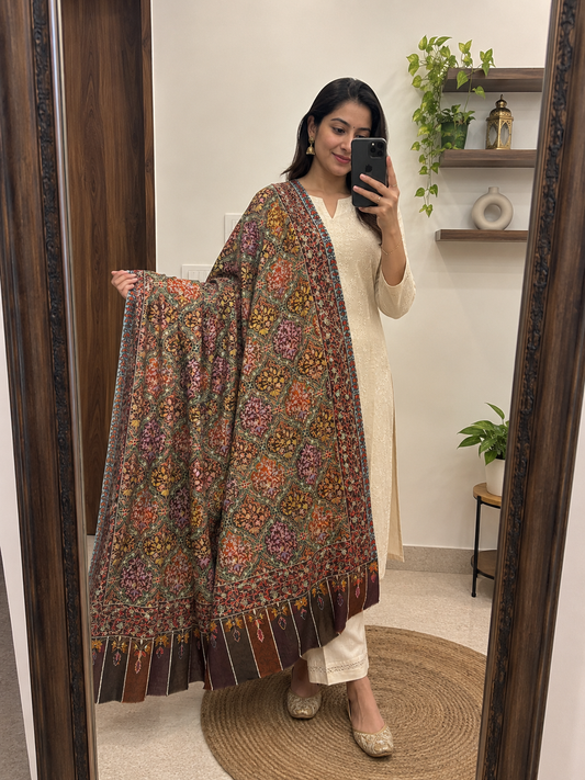 Pure Pashmina Kashmiri Traditional Shawls with Handicraft Work