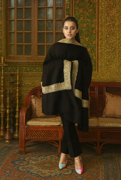 Kashmiri Traditional Pure Pashmina Fabric With Handicraft Pure Tilla Work (Shawl)