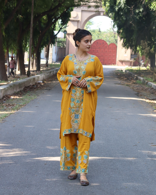 Kashmiri Traditional Cotton Fabric With Handicraft Aari Workk (Co-ord set)