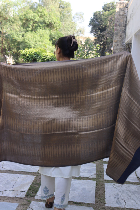 Kashmiri Traditional Black Double Sided Pashmina Silk Fabric  (shawl)