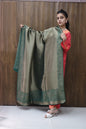 Kashmiri Traditional greenish Double Sided Pashmina Silk Fabric  (shawl)