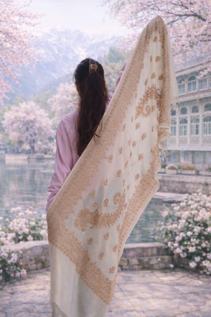 Kashmiri Traditional Pashmina Fabric With Handicraft Tilla Work (shawl)