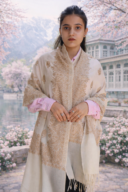 Kashmiri Traditional Pashmina Fabric With Handicraft Tilla Work (shawl)
