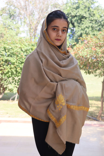 Kashmiri Traditional Pashmina Fabric With Handicraft Tilla Work (shawl)