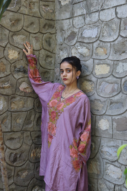 Kashmiri Traditional Silk Fabric With Handicraft Aari Work (Co-ord Set)s