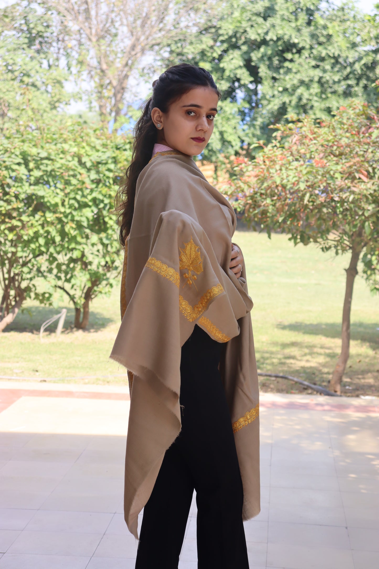 Kashmiri Traditional Pashmina Fabric With Handicraft Tilla Work (shawl)