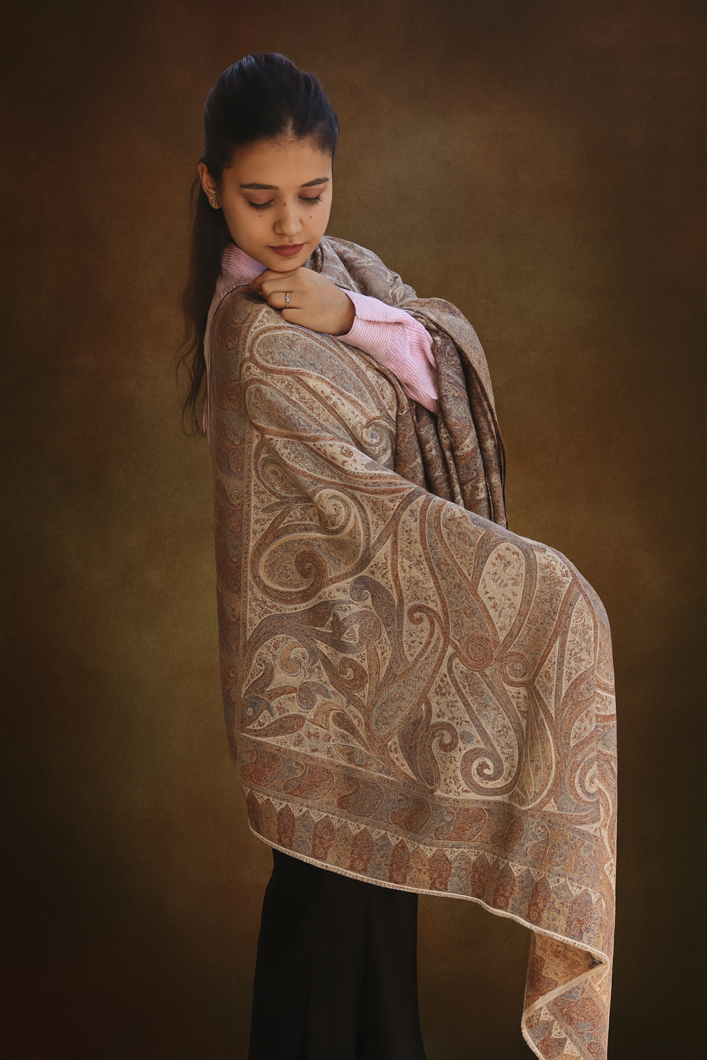 Kashmiri Traditional Pashmina Fabric With Handicraft Kani Work (shawl)